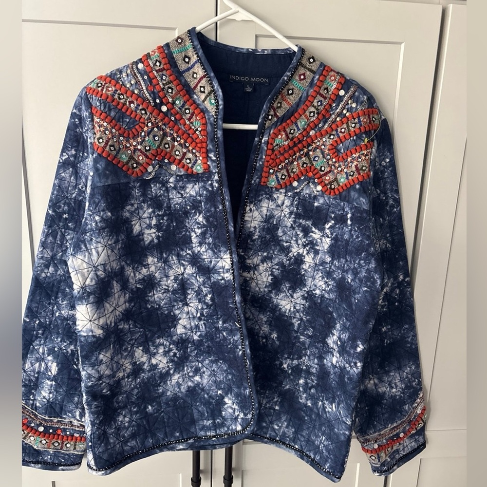 Indigo Moon Cotton Size Large Tie Dye Quilted Jacket
